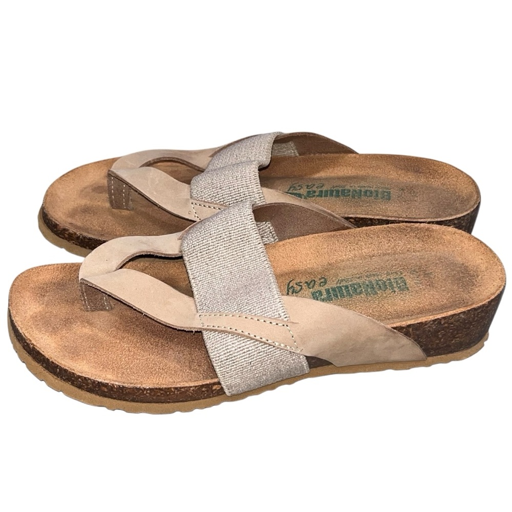 BioNatura Easy Nubuck Leather Thong Wedge Sandals size 37 6.5